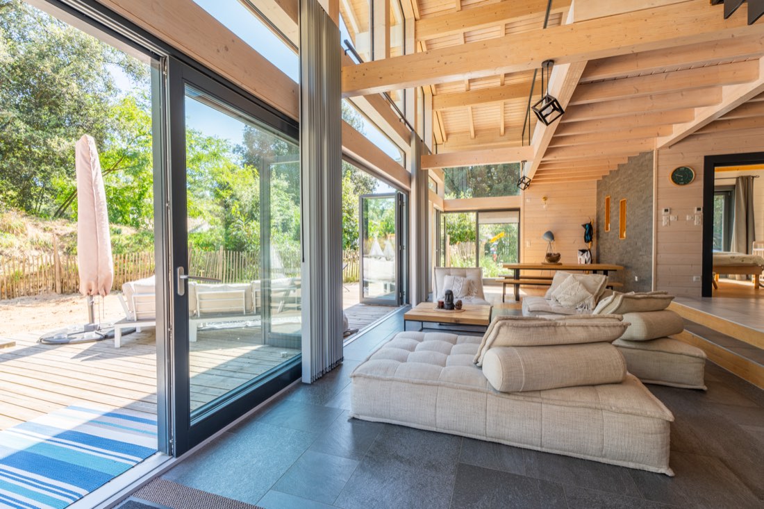 The living room opening onto the terrace