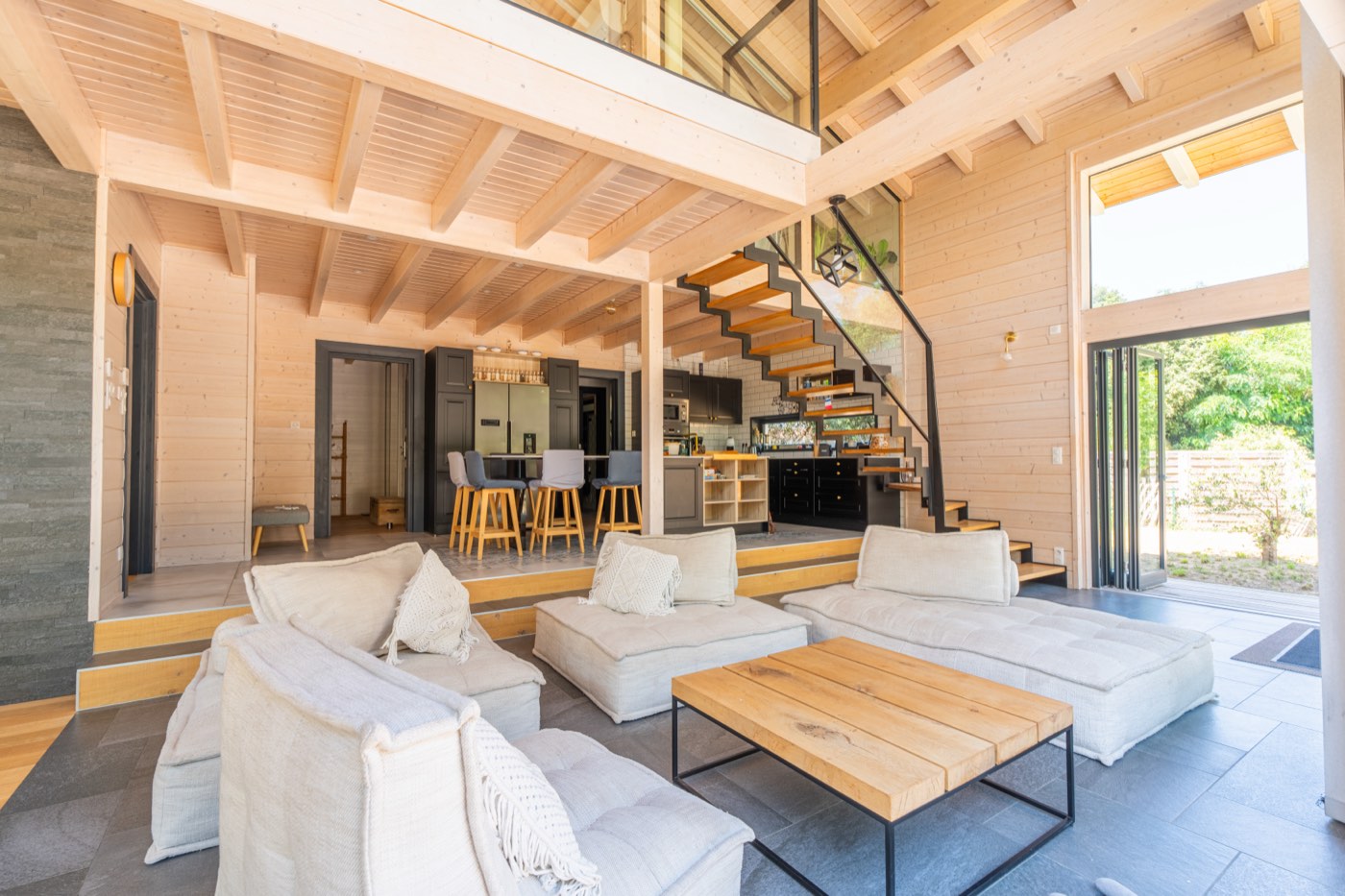 The living space and its staircase